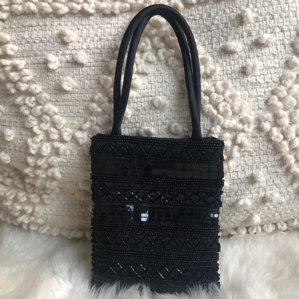 Black Beaded Evening Wristlet